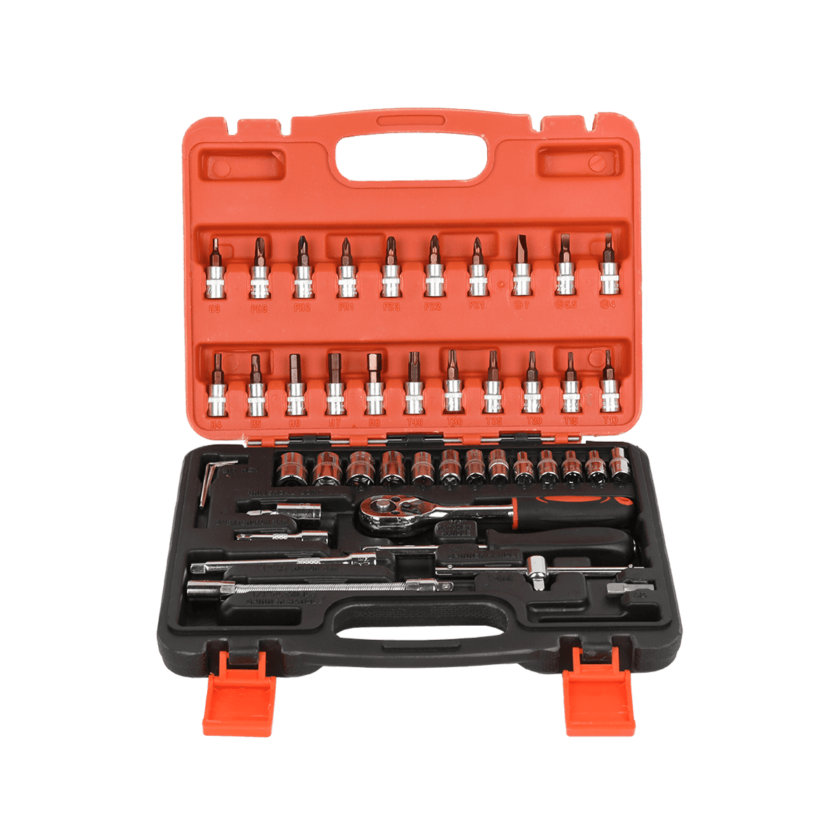 46 chiếc 1/4' dr Crv Steel Metric Car Repairing Toolbox Ổ cắm Bộ công cụ cờ lê có tay cầm bánh cóc