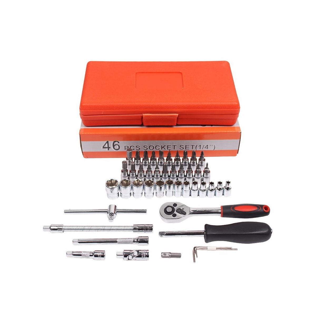 46 chiếc 1/4' dr Crv Steel Metric Car Repairing Toolbox Ổ cắm Bộ công cụ cờ lê có tay cầm bánh cóc