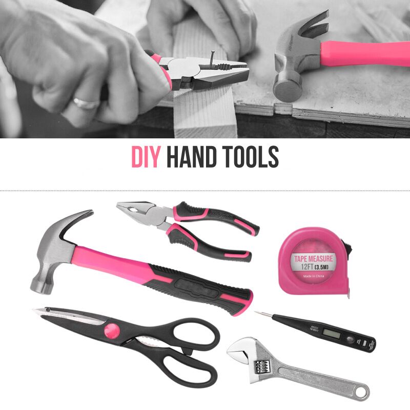 56 cái Bộ công cụ gia đình màu hồng Bộ dụng cụ cầm tay cơ bản Hộp sửa chữa Bộ công cụ hoàn chỉnh cho phụ nữ